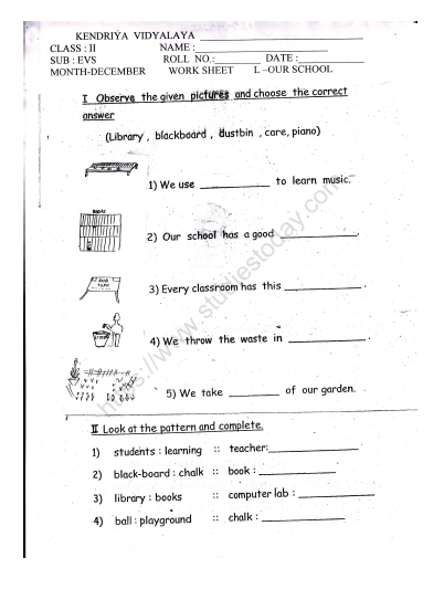 cbse class 2 evs practice our school worksheet practice